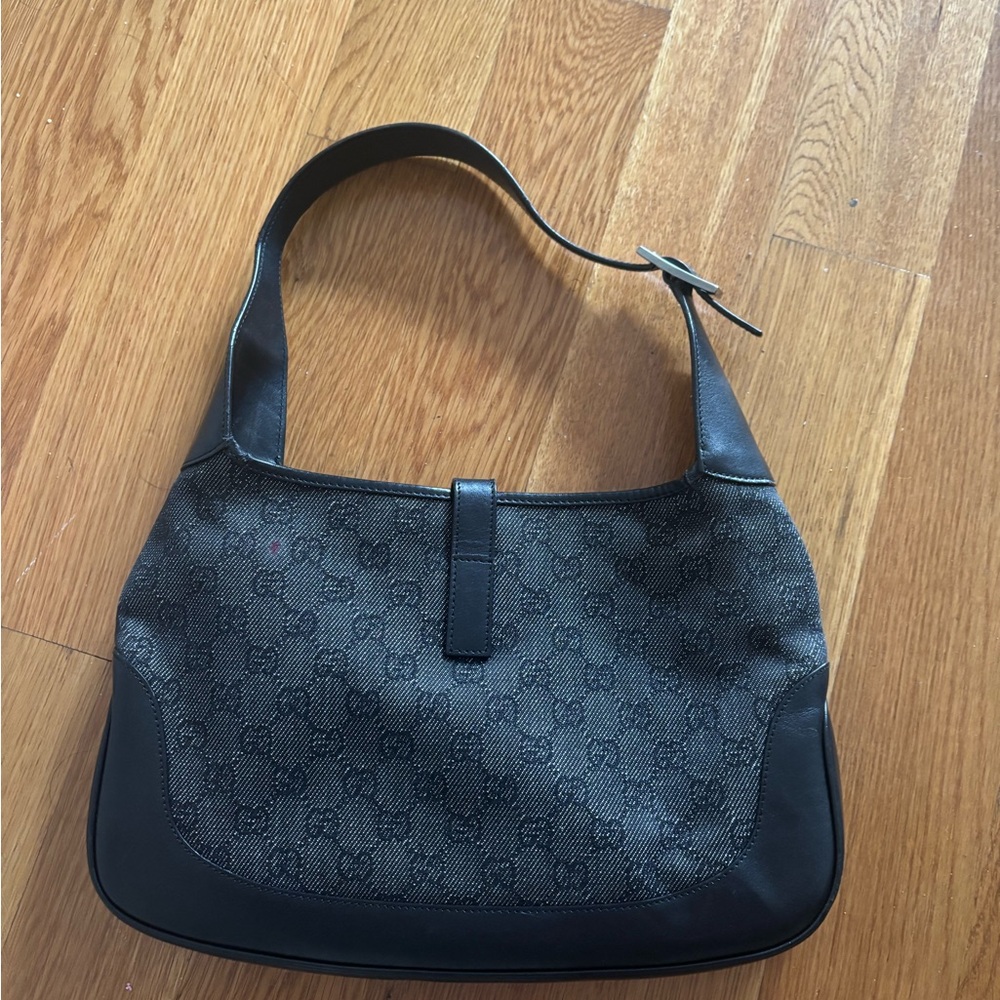 Gucci Jackie Vintage Black Denim Shoulder Bag with Silver Hardware - Picture 9 of 12